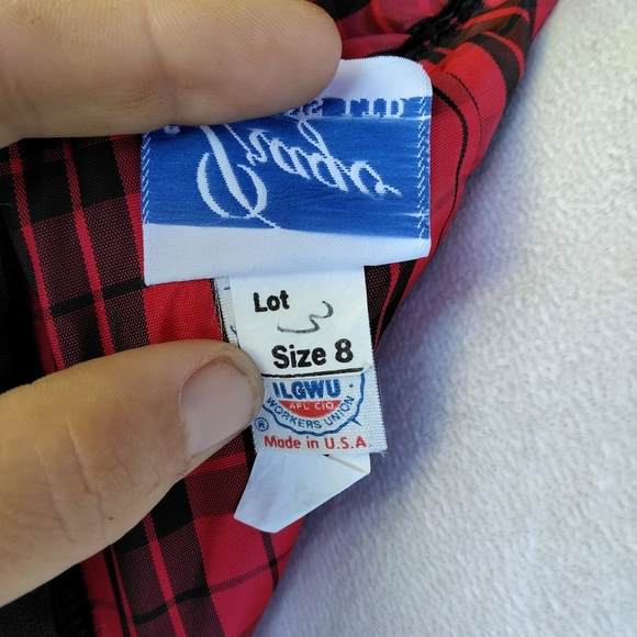 Vintage Prago Plaid Off The Shoulder Ruffle Trim Midi Length Dress Size 8 - Picture 8 of 10